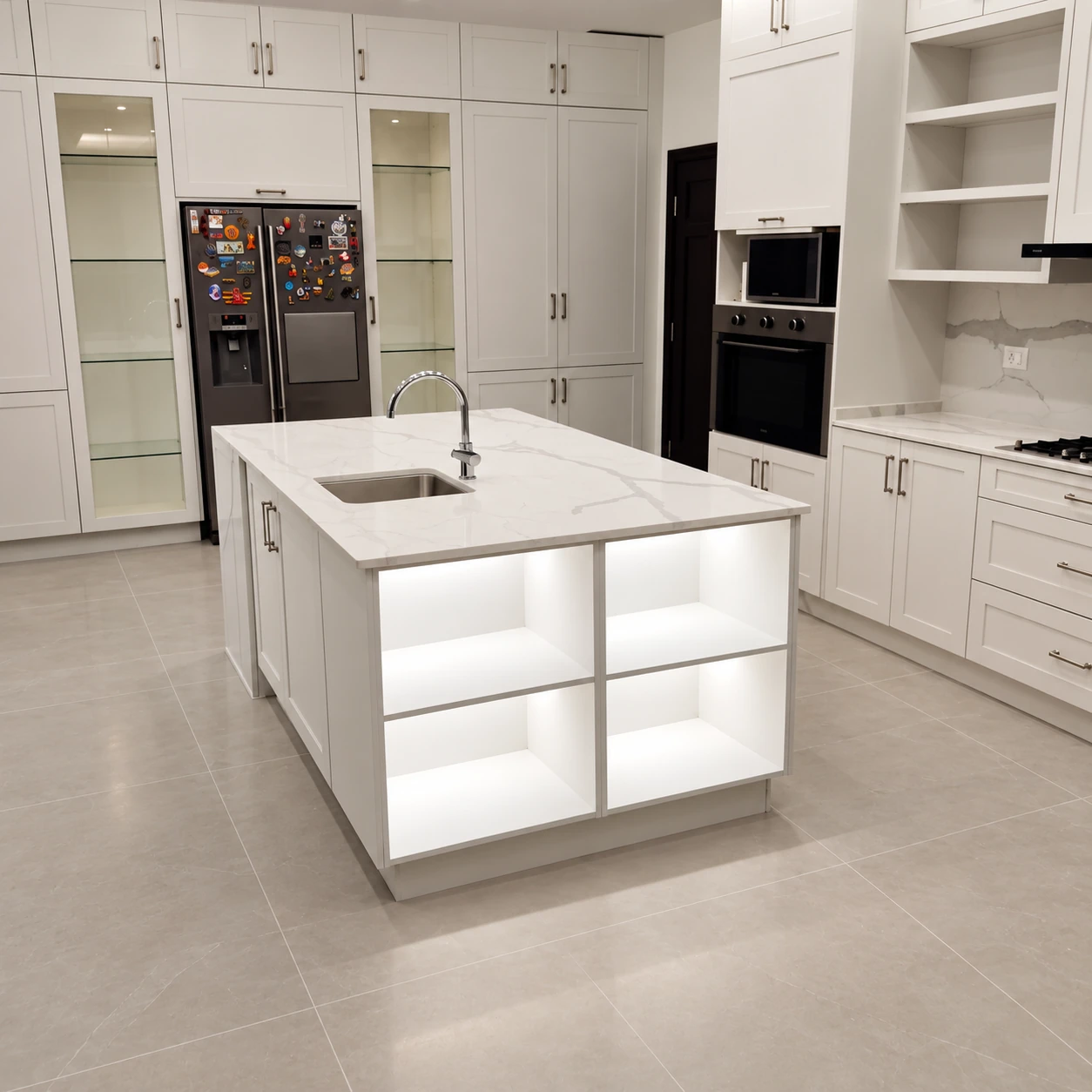 جزيرة وخزائن بيضاء من Kitchen One