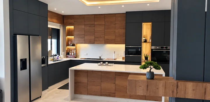 جزيرة وتفاصيل خشبية — Kitchen One